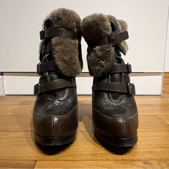 Ash Women’s Brown Enigma Rabbit Fur-Lined Ankle Buckler Boot - Picture 2 of 5
